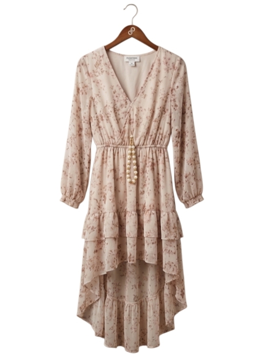 Source Unknown Dresses & Skirts - Elegant Floral Flowy Lightweight Summery Whimsy Long Sleeved High Low Dress NC